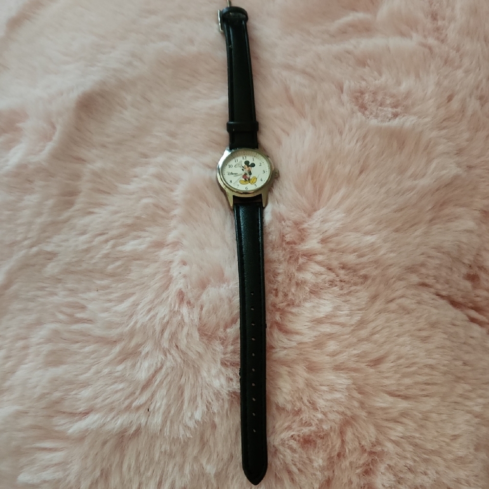 Black Leather Strap Watch with Character Dial
